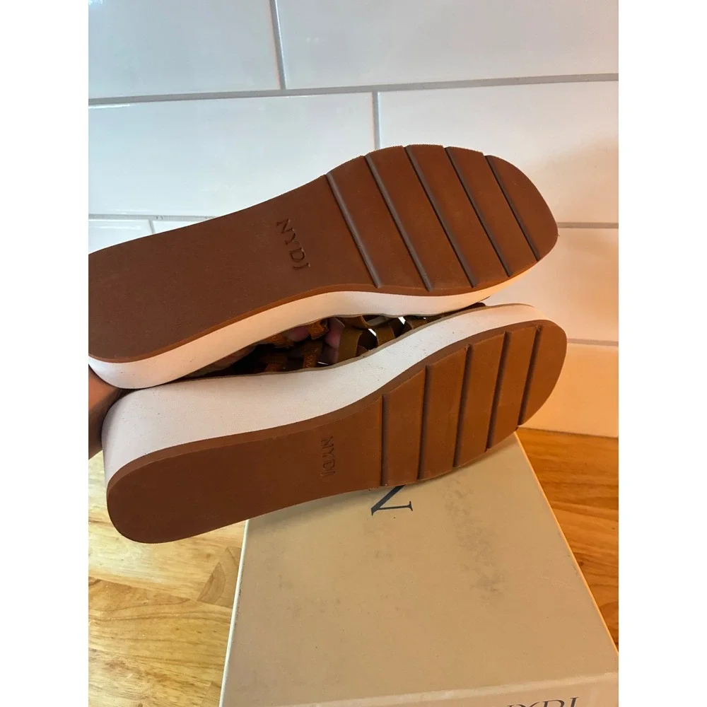 NYDJ Ressie Cognac Suede Strappy Wedge Sandals NF-RESSIE Platform Slides 11M